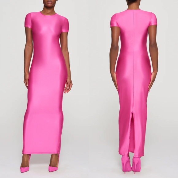 Skims Long Dress | Pink | Large | Shine Jersey